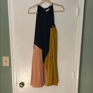 LOFT Colorblock Midi Dress - Navy, Pink, Mustard
